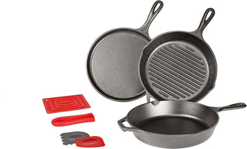 Lodge L6SPA41 Seasoned Cast Iron Cookware Set with Pans & Accessories, 6 Piece, Black