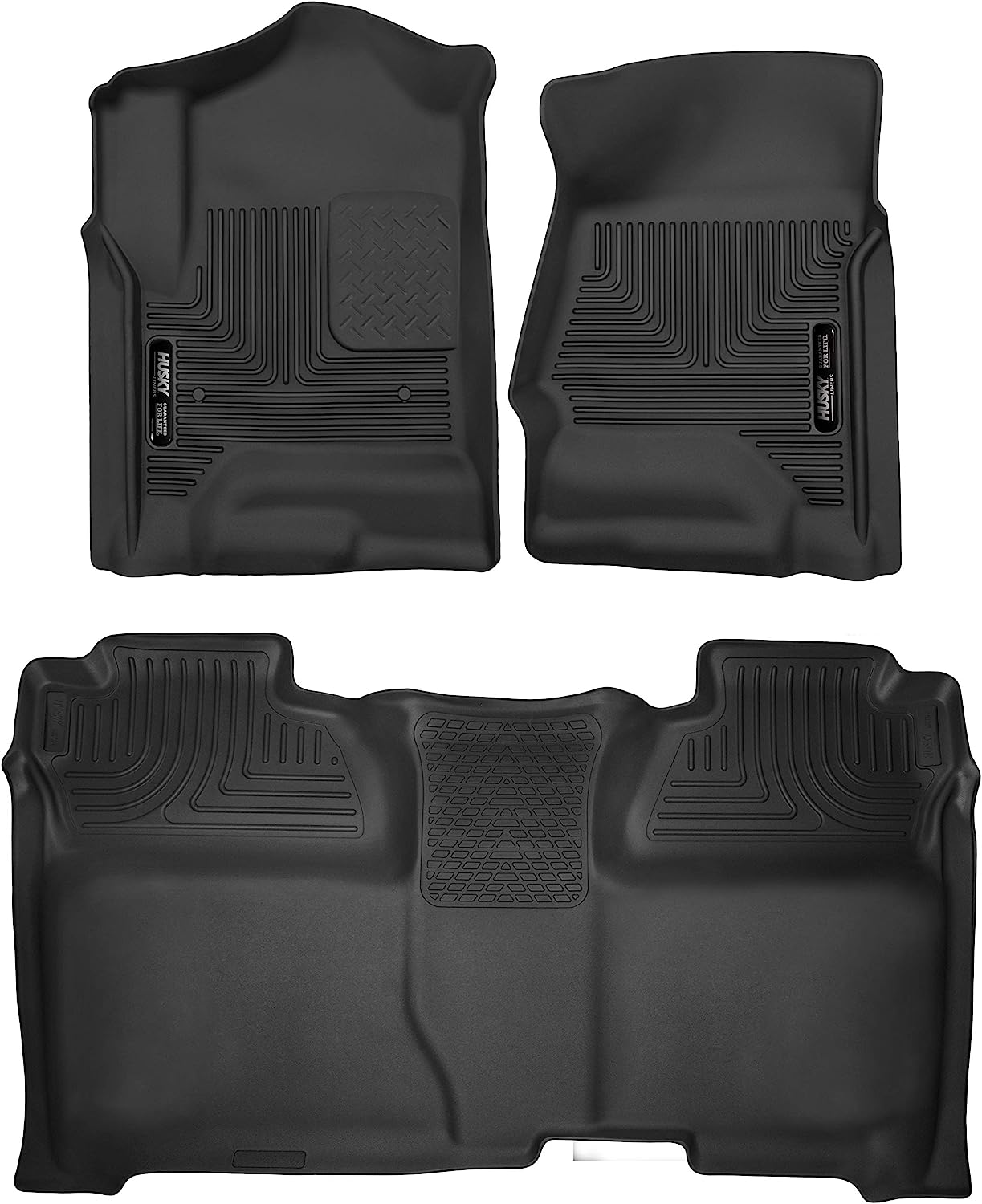 Husky Liners X-act Contour Series | Front & 2nd Seat Floor Liners - Black | 53908 | Fits 2014-2018 Chevrolet Silverado/GMC Sierra 1500 Crew Cab, 2015-2019 Silverado/Sierra 2500/3500 HD Crew Cab 3 Pcs