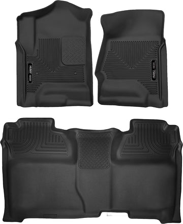 Husky Liners X-act Contour Series | Front & 2nd Seat Floor Liners - Black | 53908 | Fits 2014-2018 Chevrolet Silverado/GMC Sierra 1500 Crew Cab, 2015-2019 Silverado/Sierra 2500/3500 HD Crew Cab 3 Pcs