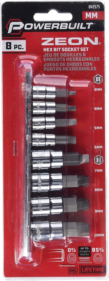 Powerbuilt - 8 Pc. 3/8" Drive Mm Zeon Hex Bit Socket Set, Hand Tools, Sockets - Hex Bit, Sockets - 3/8" Drive (642575)