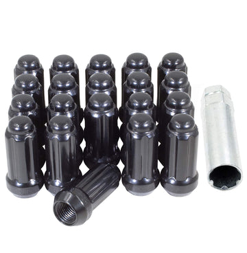Wheel Accessories Parts Set of 20 Black 14x1.5 Spline Lug Nuts Small Diameter Locking Lugs Cone Seat - 2" Long Wheel Lug Nut M14x1.50 Thread for Aftermarket Wheels with Dual Hex Key (20, Black)