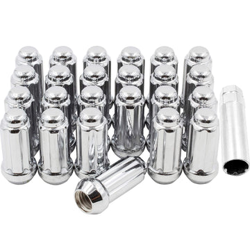 Wheel Accessories Parts Set of 24 Chrome 14x1.5 Lug Nuts for Truck Spline Bulge Acorn 2" Long M14x1.5 Thread Small