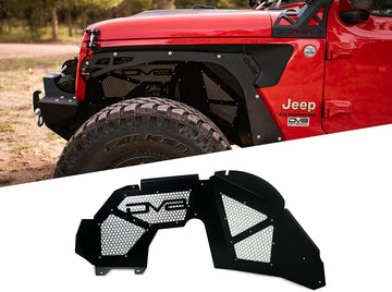 Inner Fender Liner Set fits 2018-2023 Jeep Wrangler JL & 2020-2023 Gladiator JT | Front Wheel Wells | Vented for Airflow | Aluminum Construction | Black Finish | DV8 Offroad