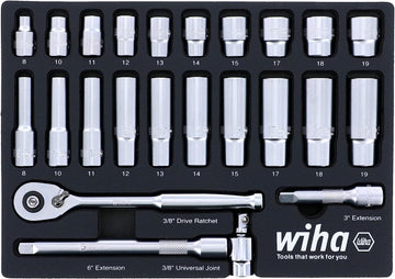 24 Piece 3/8” Drive Professional Socket Tray Set - Metric