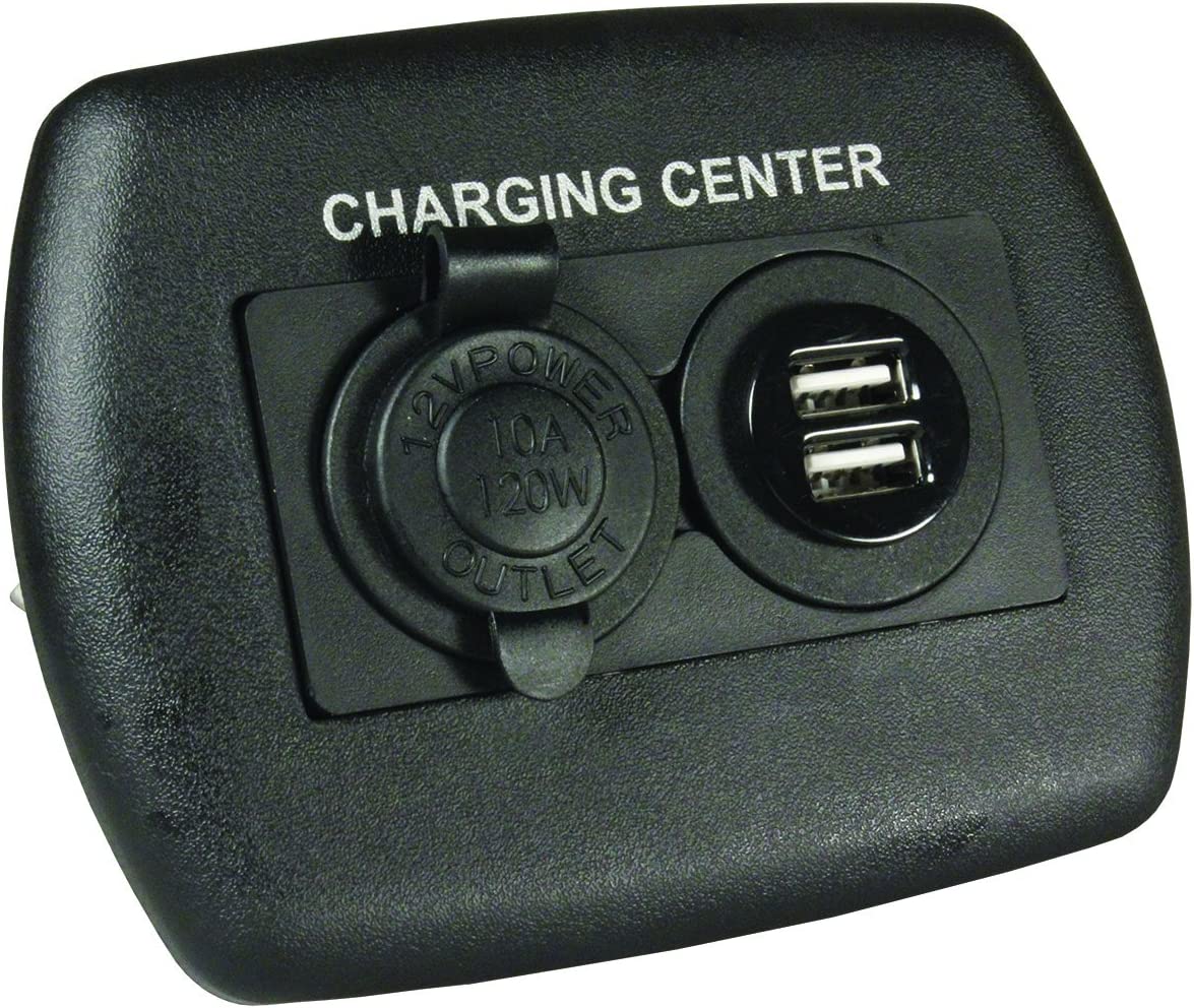 JR Products 15095 Black 12V USB Charging Center
