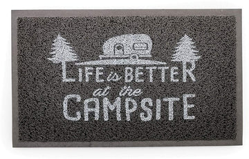 Camco 53200 Life is Better at The Campsite Outdoor/Indoor Welcome Mat, Gray Grey