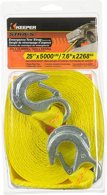 Keeper 02825 Emergency 25' Tow Strap with Spring Latch Hooks - 12,000 lb Web Capacity Strap Only