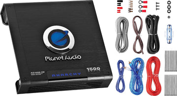 Planet Audio AC1500MK - 1500 watt Amplifier + Installation Kit - 2/4 Ohm Stable, Class A/B, Monoblock, Mosfet Car Amplifier with Remote Subwoofer Control 1500W + Wiring Kit