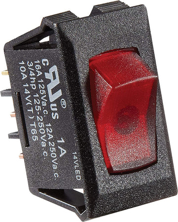 RV Designer S247, Rocker Switch, 10 Amp, Illuminated On / Off, SPST, Black w/ Red, DC Electrical