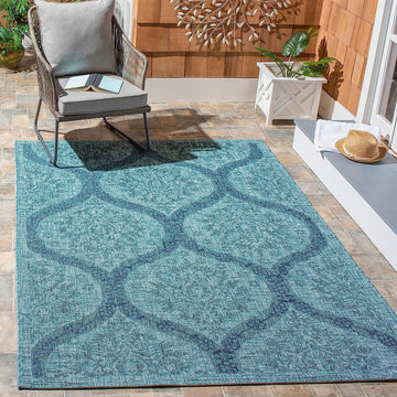 Safavieh Courtyard Shelvie Indoor/Outdoor Patio Backyard Rug Blue/Grey 5'3" x 7'7" 5' x 8' Living Room, Bedroom, Dining Room